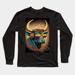 Psychedelic bull with headphones and sunglasses Long Sleeve T-Shirt